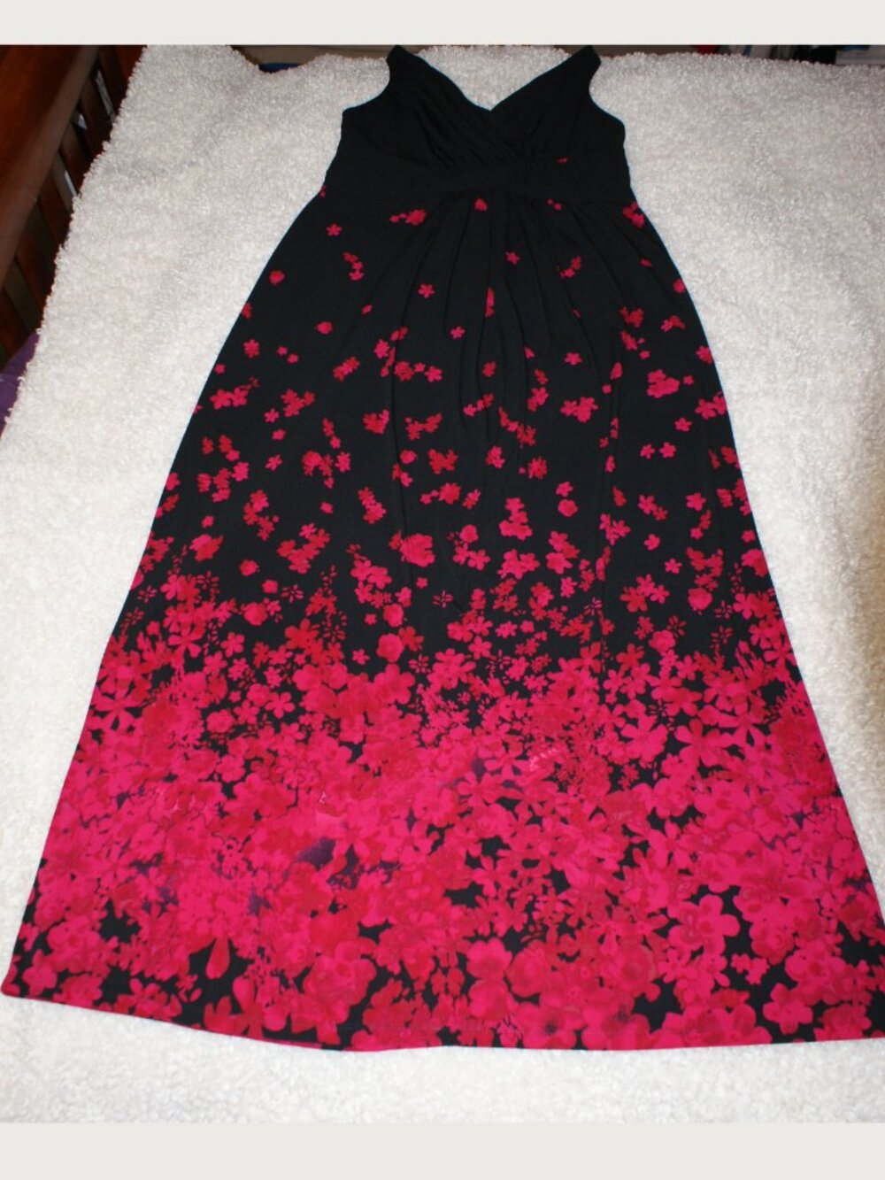 CHAPS Sleeveless Black and Bright Red Flower Maxi Dress - Large EUC - Picture 4 of 10